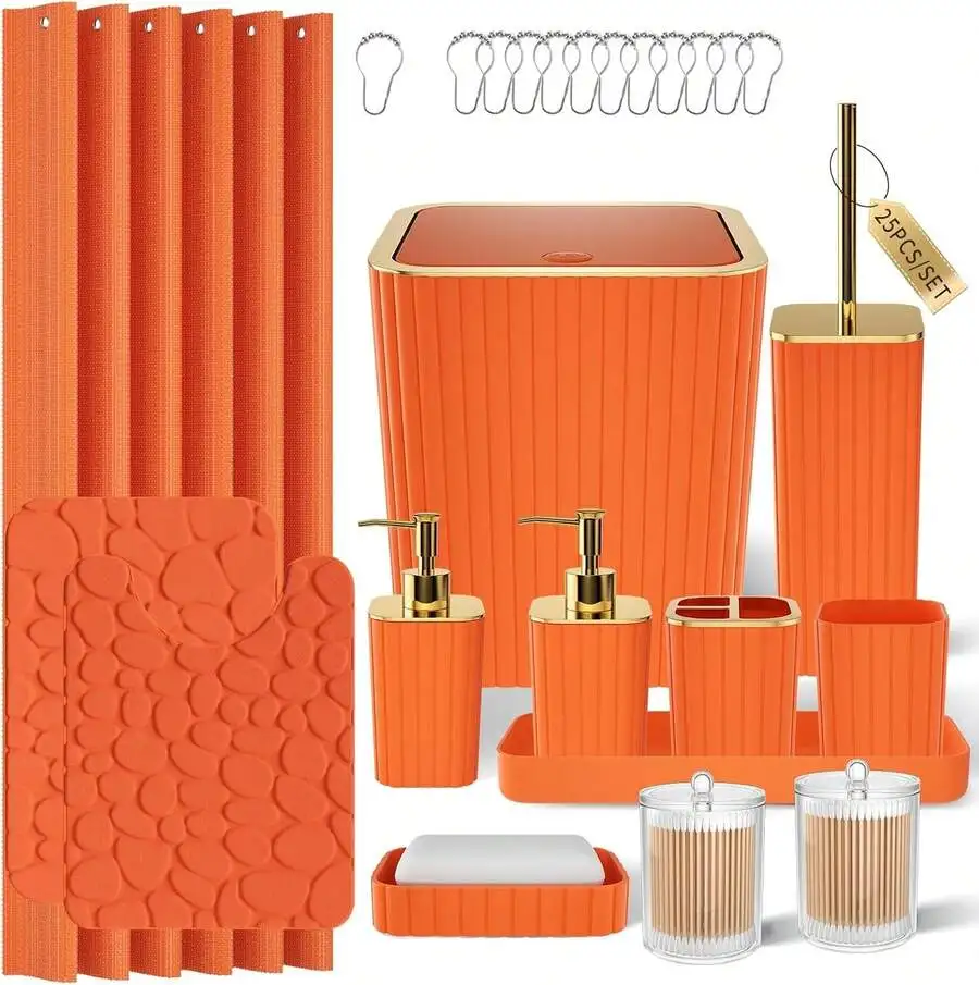 Bathroom Accessories Set - 10-Piece Neutral Beige Bathroom Accessory Kit With Toilet Brush, Trash Can & Soap Dispenser