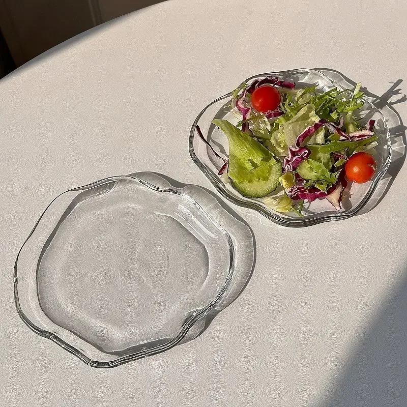 Irregular Cloud Glass Plate Design Sense, Transparent Fruit and Snack Plate, Chinese Afternoon Tea, Pastry and Tea Snack Plate