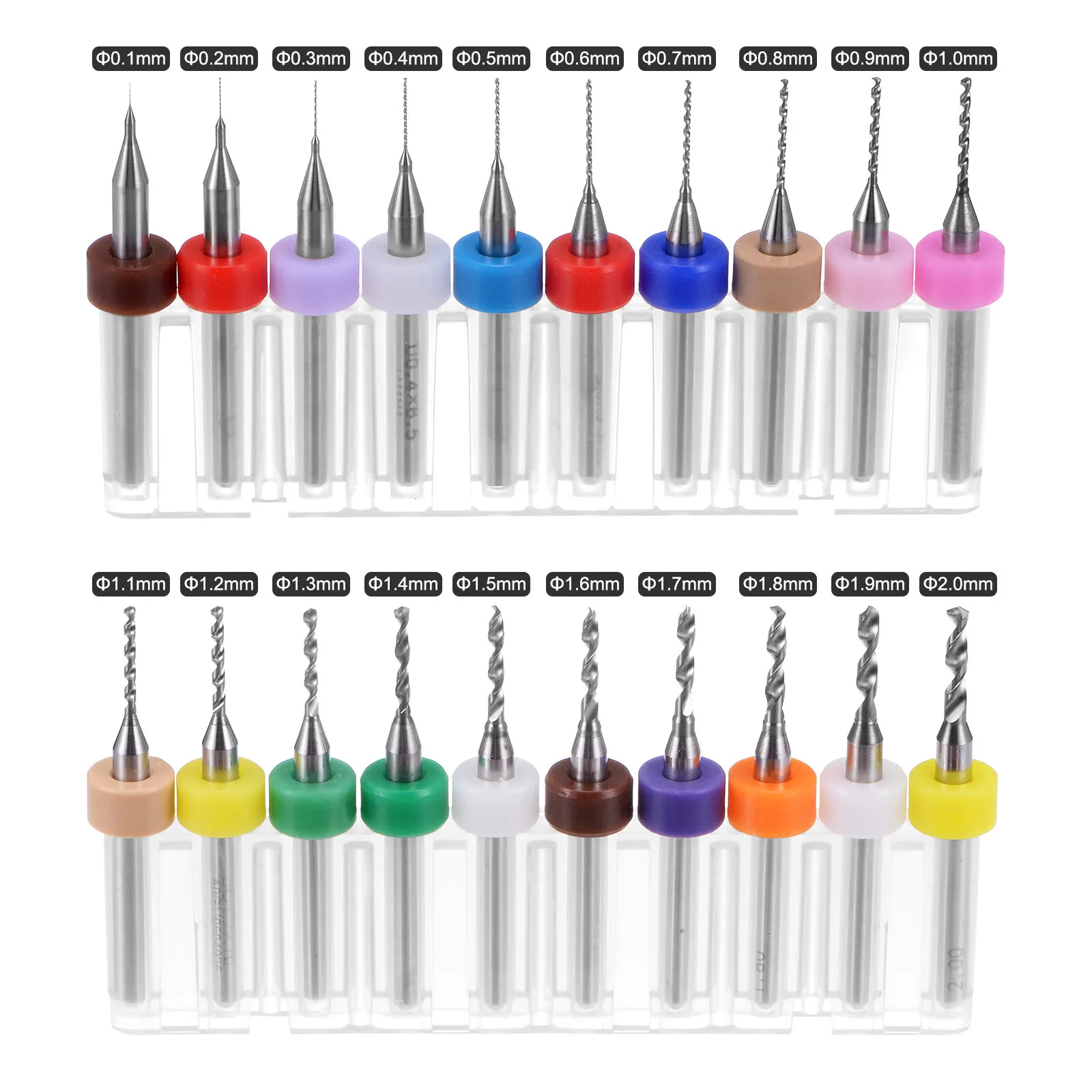 20Pcs 1/8" Shank 0.1mm-2mm Tungsten Carbide CNC Engraving PCB Drill Bits Set