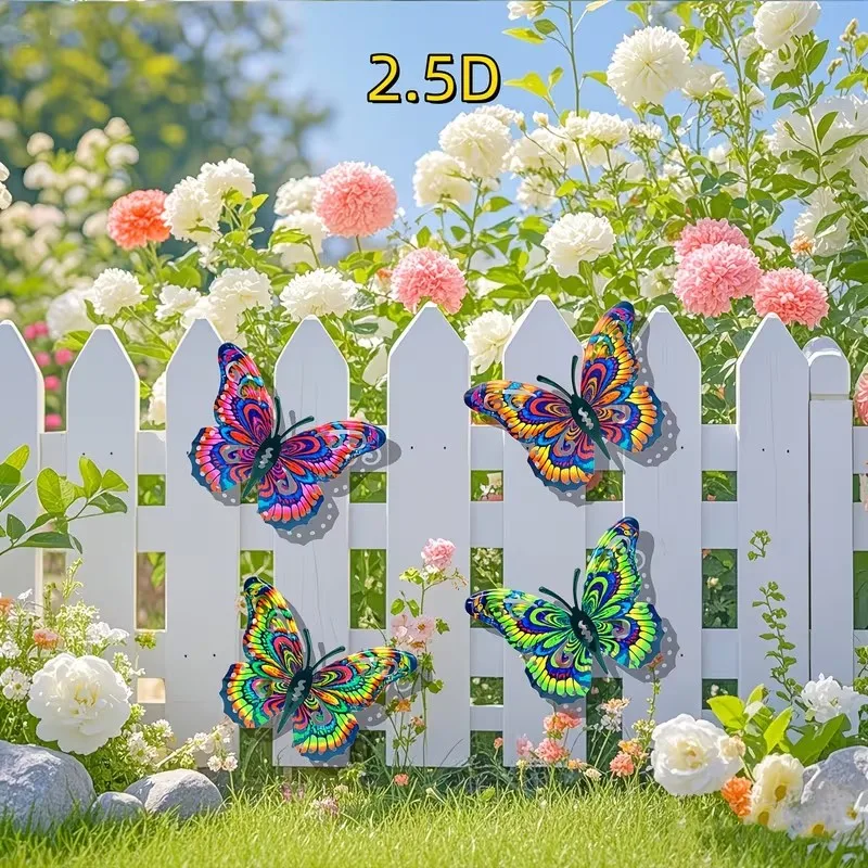 4pcs Metal Butterfly Wall Decor, Colorful Garden Decorations, Indoor And Outdoor Metal Crafts, Home Highlights
