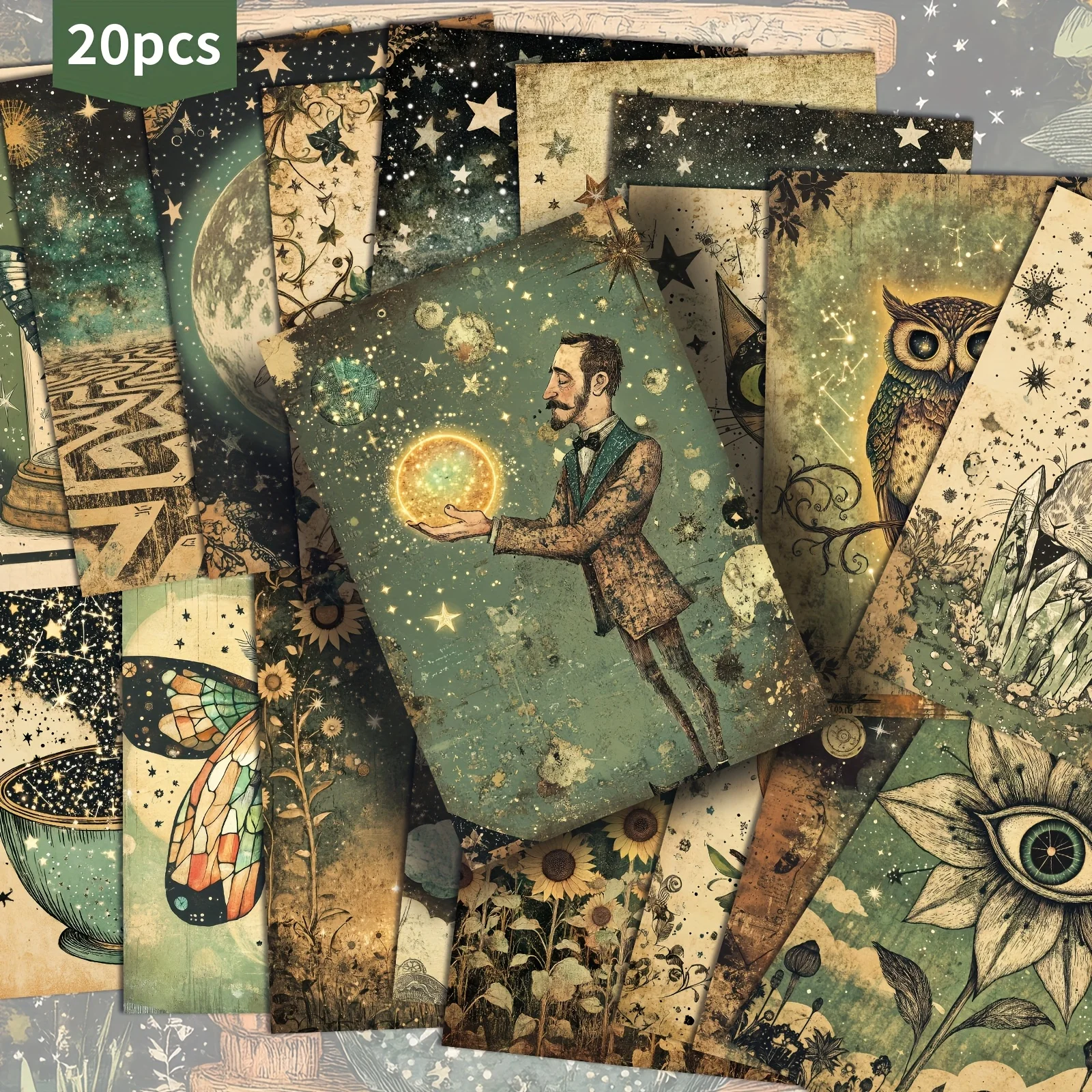 20PCS Retro Surrealing Night Sky Postcards - Retro Victorian Astronomy Design, Suitable for Scrapbooks