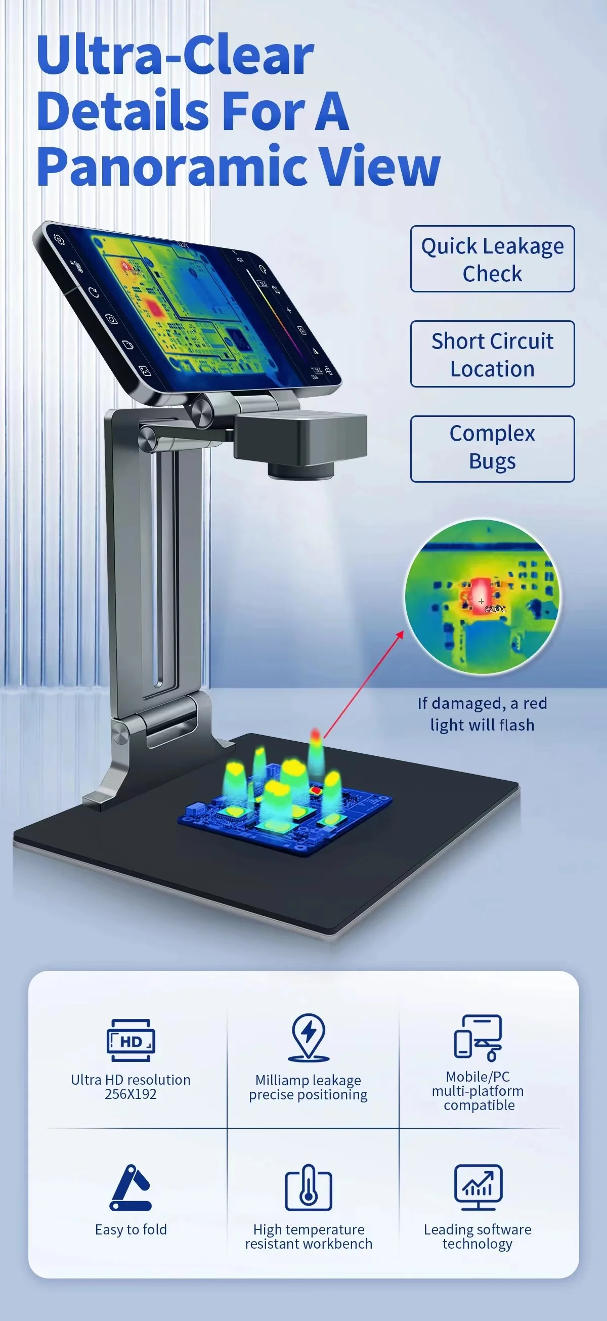 CA-09D-Analizador de imagen térmica 3D para reparación de teléfono y PC, dispositivo de inspección de fugas de cortocircuito PCB, Micro lente de cámara de 30mm, 256x192