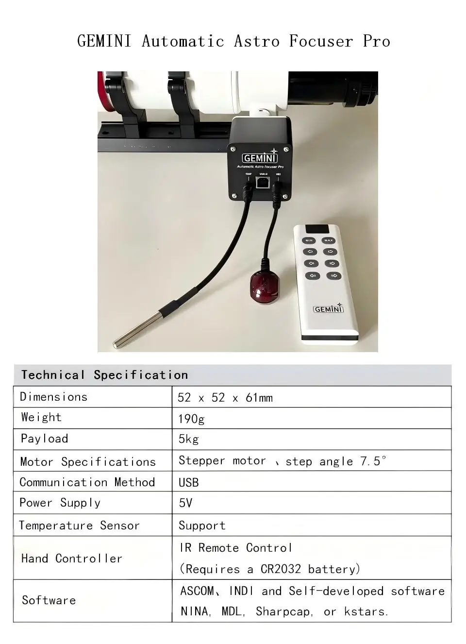 GEMINI Astro EAF Elektrische Autofokussierung für Weltraumfotografie mit astronomischen Teleskopen – Ascom/Indi Deep-Sky-Bildgebung – Detail 1