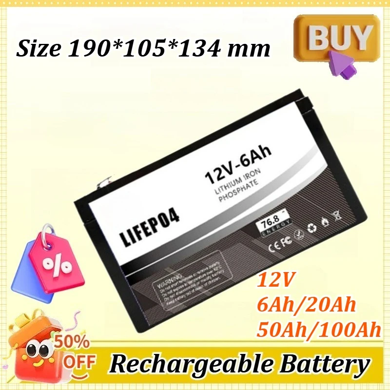

12V 6/20/50/100Ah LiFeP04 Lithium Battery Solar Cell Photovoltaic Energy Storage Battery for RV Boat and Camping Power Supply