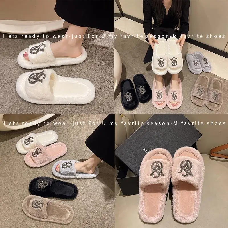 Casual Fluffy Slippers Women House Flats Fashion Popular Designer Shoes Girls Home Winter Trend Elegant Footwear Ladies Indoor