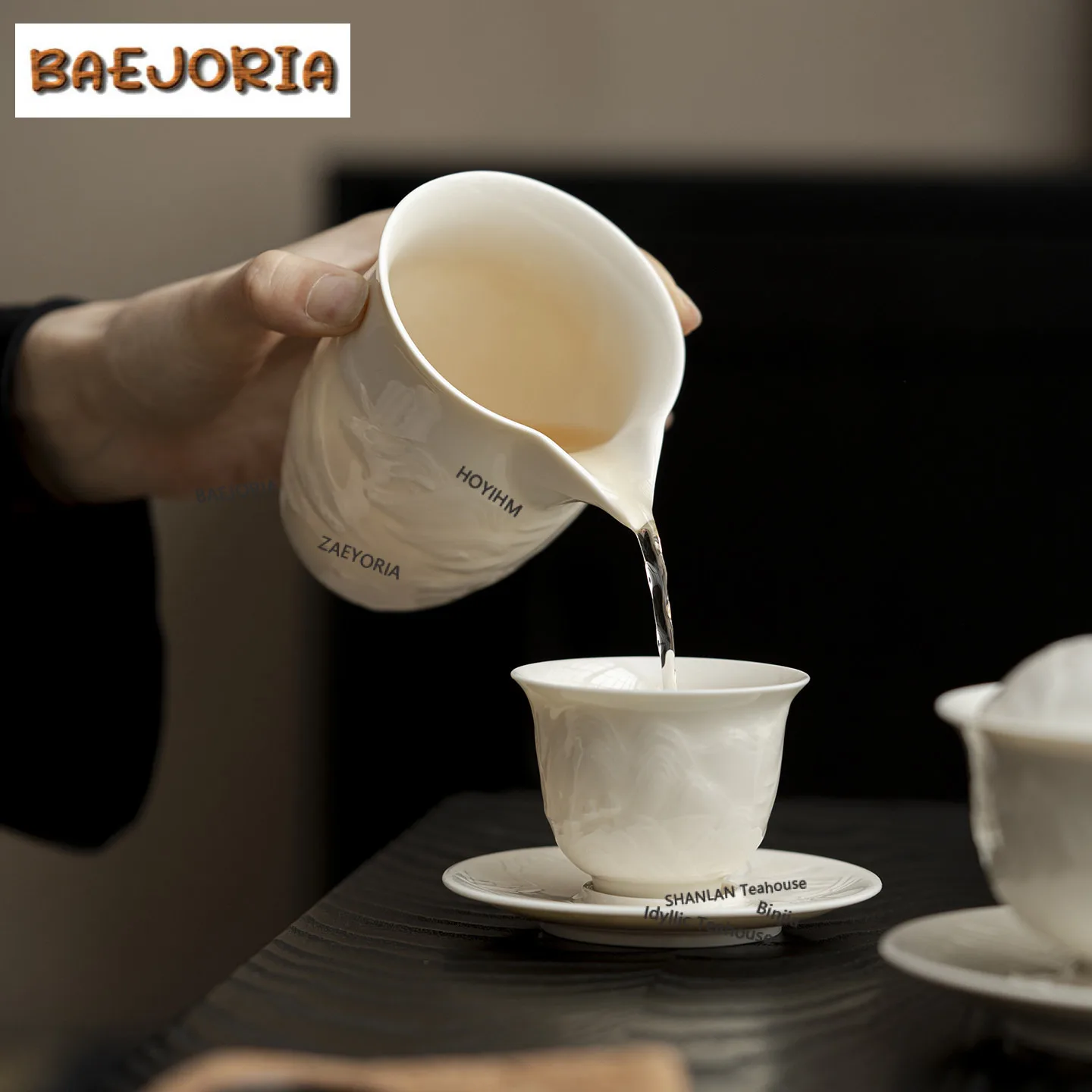 240ml Imitation Song Ding Kiln White Relief Tea Pitcher Tea Divider Cha Hai Dispenser Justice Cup Fair Mug Tea Items Supplies