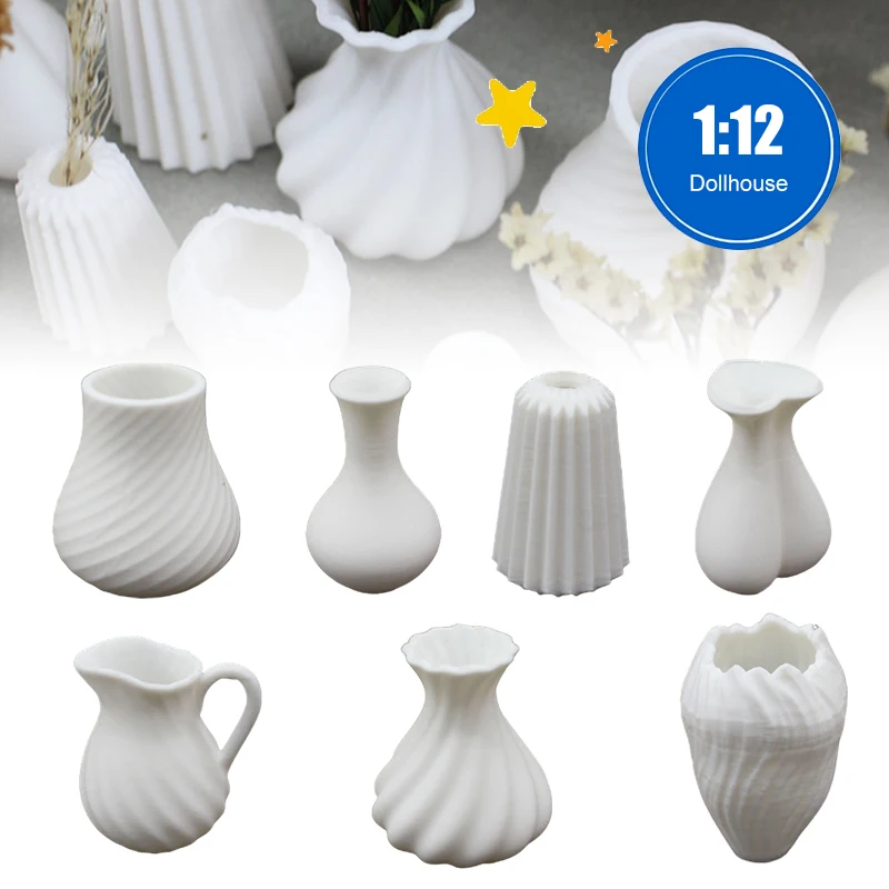 

Набор из 7 миниатюрных белых художественных ваз для кукольного домика, декор для сцены, украшение для дома, для цветочных композиций, поделки для кукольного домика