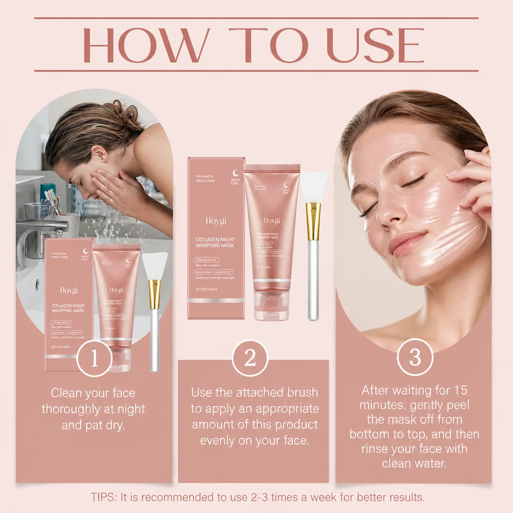 HOYGI Overnight Collagen Peel Mask Moisturizing Nourish Deep Clean Facial Skin Clear Pore Impurities Gentle Facial Care