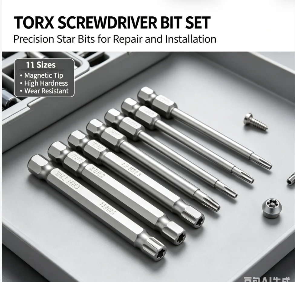 75mm/11Pcs Torx Screwdriver Bit Set 1/4 Inch Hex Shank Tough Torx Star Hex Security Bit Set Professional Magnetic Star S2 Steel