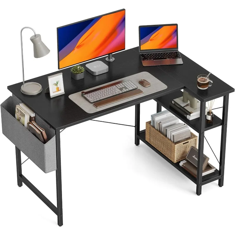 

L Shaped Small Computer Desk with Storage Shelves, 40" Home Office Small Corner Desk Study Writing Table