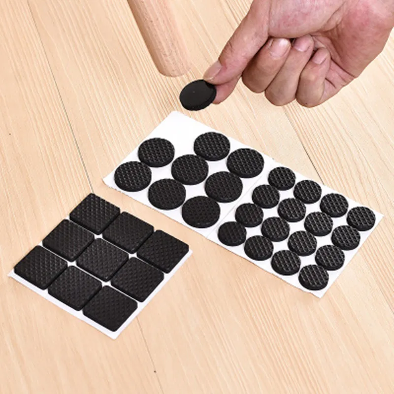 Black Self Adhesive Furniture Chair Protectors Feet Leg Pads Caps Floor Table Covers for 20-90MM Square Round Non-Slip Mat