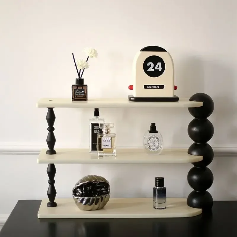 

French Desktop Retro Multi-Layer Solid Wood Perfume Cosmetics INS Storage Rack Ornament Minimalist Coffee Home Hotel Shelf