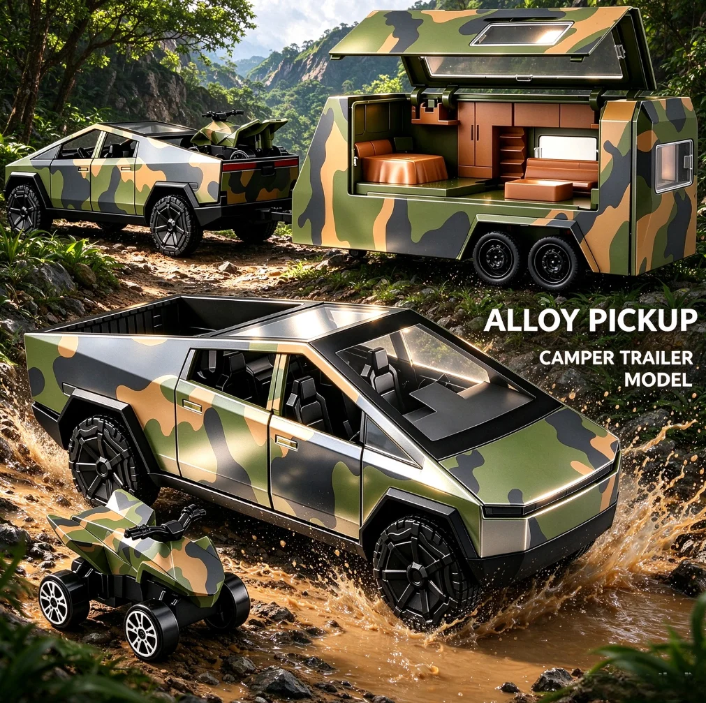 1:36 Alloy Off Road Truck Model With Beach Motorcycle Accessory Hobby Collectible Christmas Gift Office Ornament Birthday