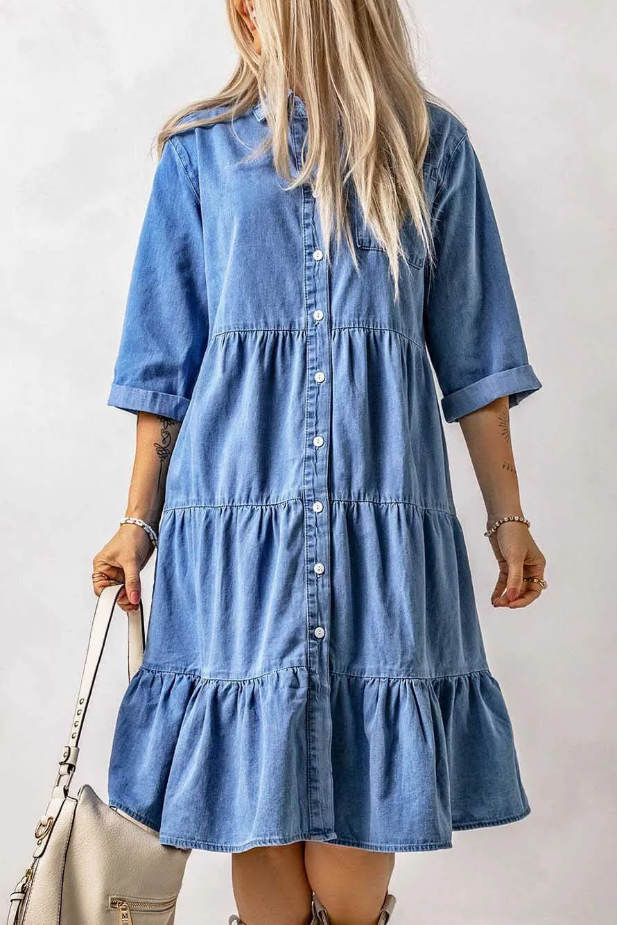 2025 Women's New Spring/summer Dress Denim Button Down Shirt