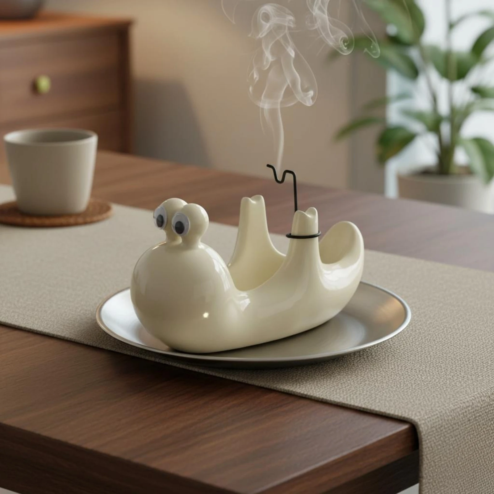 

Ceramic Bug Coil Holder Metal Hook Snail Coil Holder Snail Incense Burner Ash-Catching Decor Piece Glossy