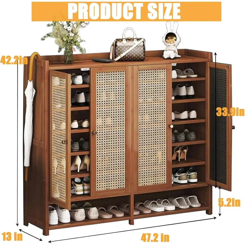 8 Tier Bamboo Shoe Storage Cabinet with Doors, 39-41 Pairs Shoe Rack for Closet, Freestanding Shoe Storage Cabinet image 2