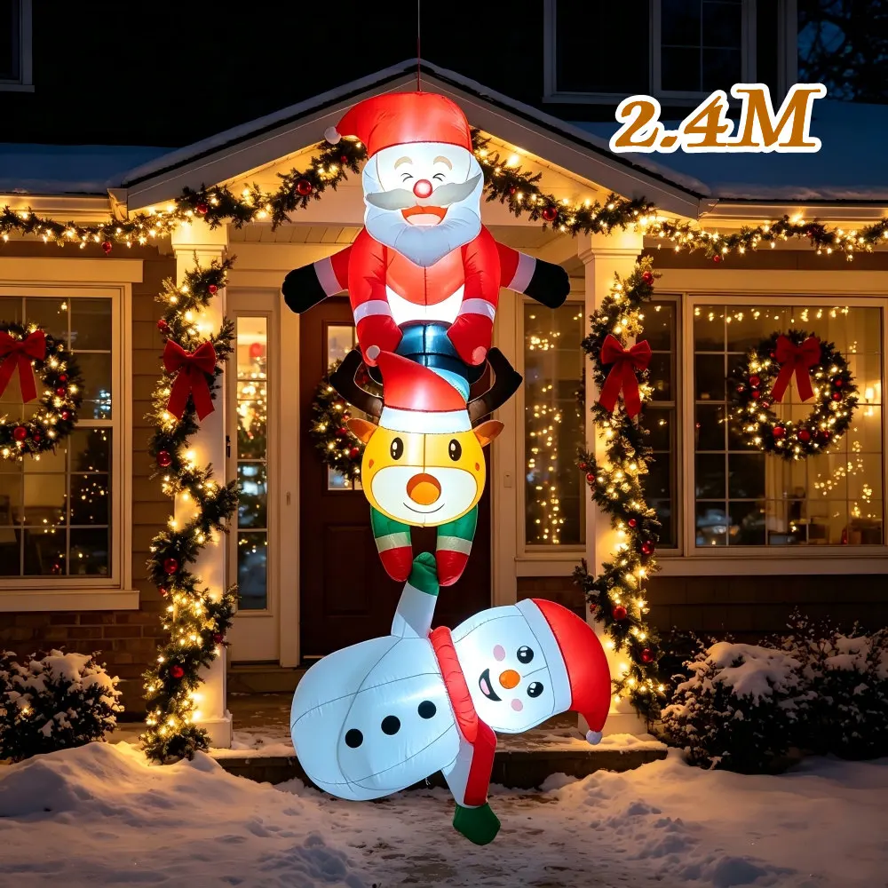 2.4M Christmas Inflatable Suspension Climbing Santa Claus Reindeer Snowman LED Lights Indoor Outdoor Eaves Balcony Decoration