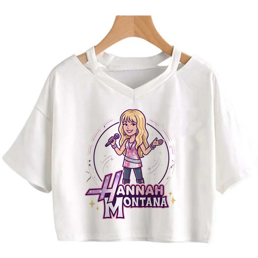 Hannah Montana crop top women 2000s cheap vintage tshirt kawaii meme cute summer cutecore