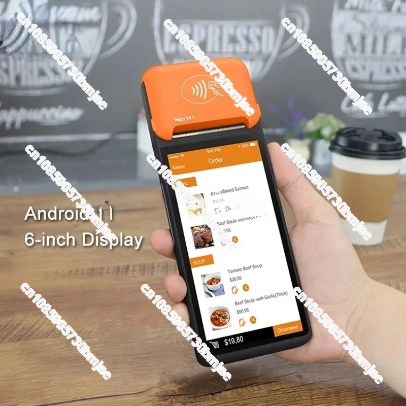 Handheld POS terminal Android 11 intelligent mobile food delivery, equipped with NFC card reader, 6-inch screen, with ticket