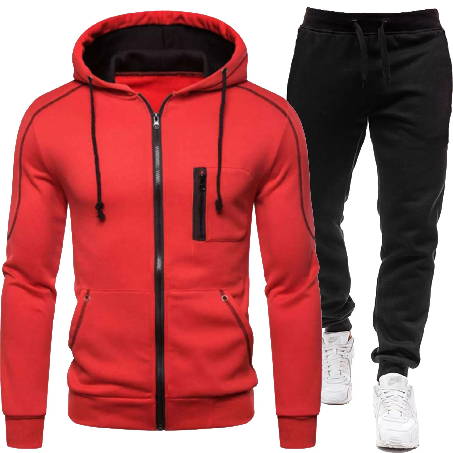 Fashion Autumn/Winter Men's Casual Suit 2025 New Men's Zipper Jacket Hooded + Sweatpants 2-Piece Set Outdoor Men Jogging Clothes