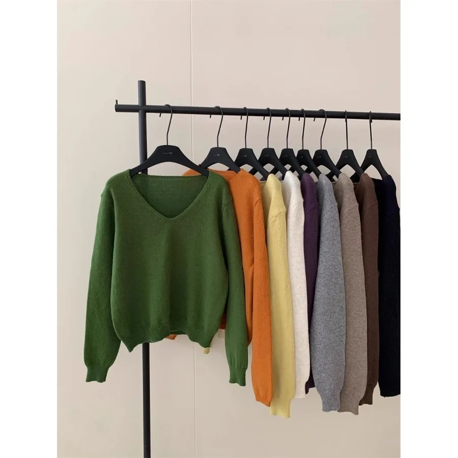 فضفاض سترة V-Ne الكورية Sle ملابس داخلية نسائية عادية محبوك للخريف مريحة التخسيس كسول Sle