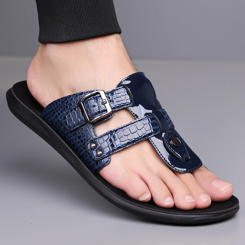 Men's Casual Stripe Toe-Themed Sandals with Belt Buckle Anti-Slip Wear-Resistant Breathable Everyday Outdoor Beach Shoes-2568 view 2