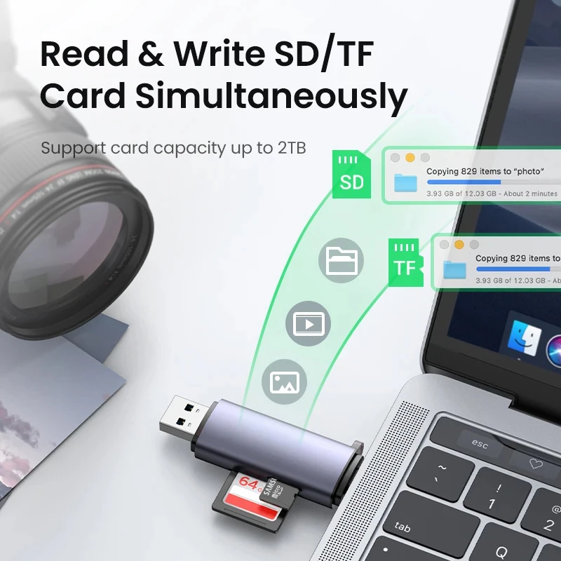 Устройство чтения карт USB3.0 и USB C к SD MicroSD TF Thunderbolt 3 для ПК Аксессуары для ноутбуков Устройство чтения карт памяти Адаптер SD-карты