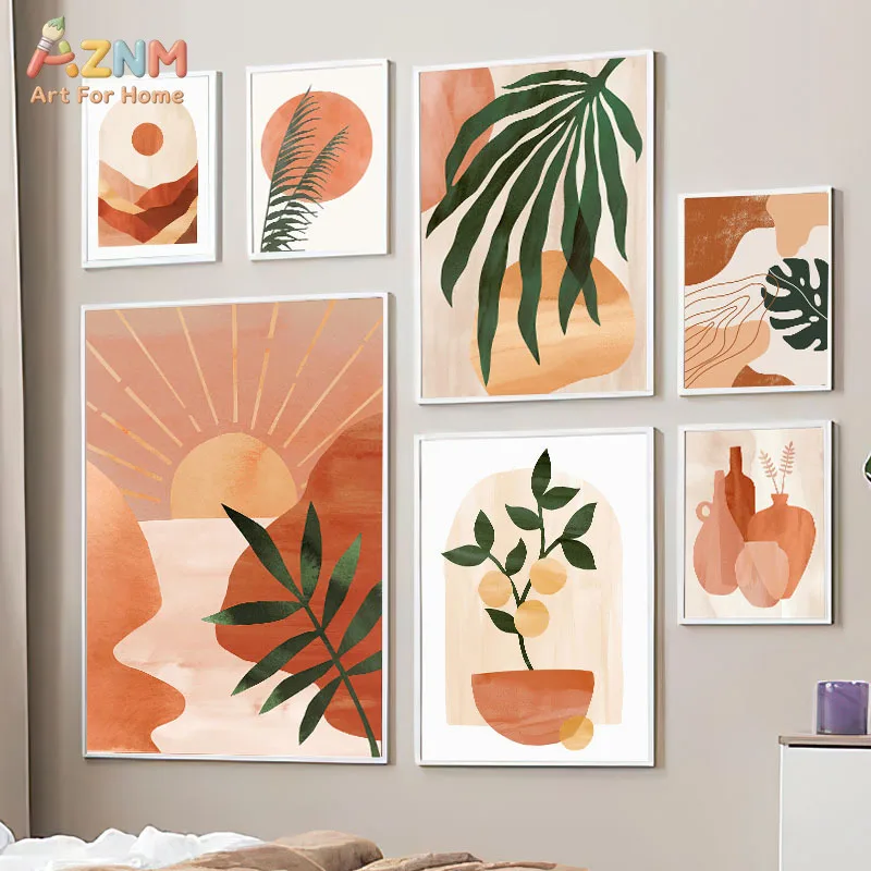AZNM Terracotta Abstract Vase Canvas Print Watercolor Neutral Earth Tone Minimalist Botanical Pottery Boho Wall Poster Unframed - view 2