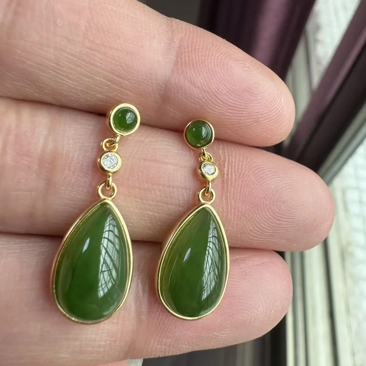 

with Certificate 925 silver inlaid natural Hetian jade water droplet earrings Jewelry