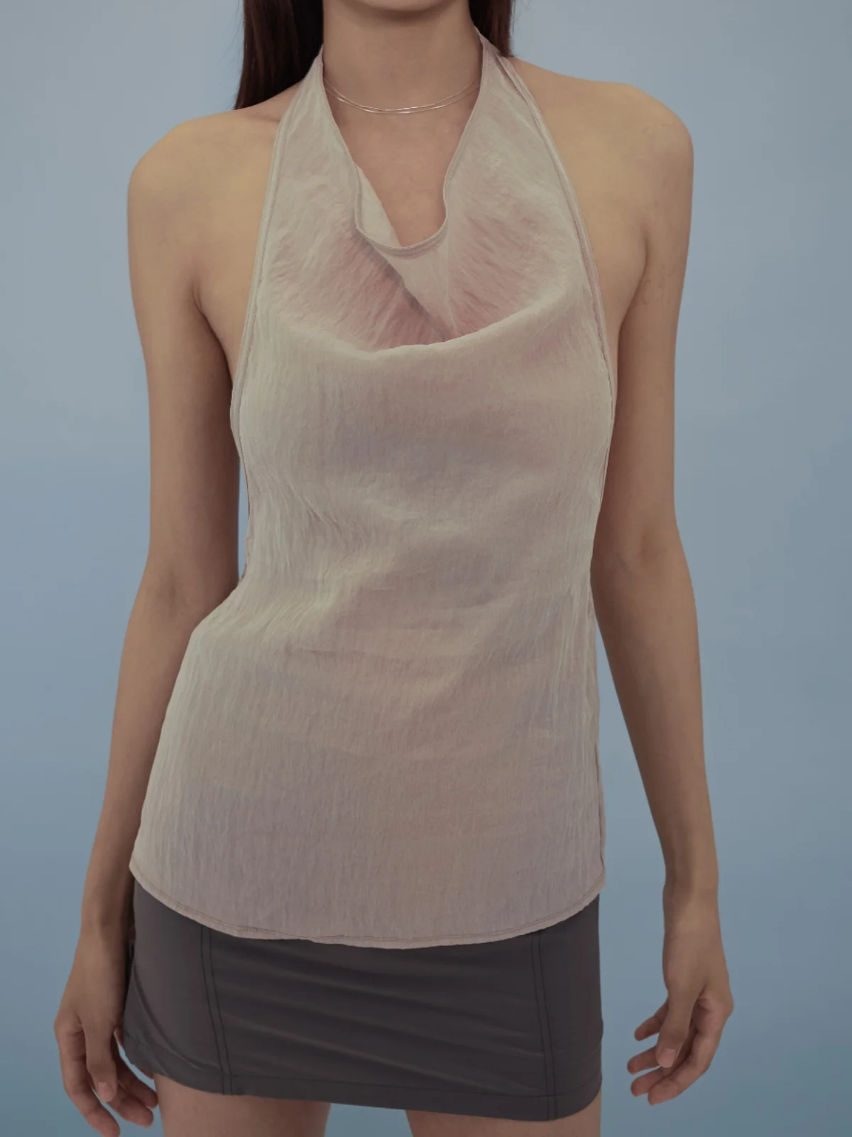 

Модный универсальный топ-жилет Ele Tee-Color из иммер-ткани с бретельками на шее, летняя коллекция 2024, стандартная длина