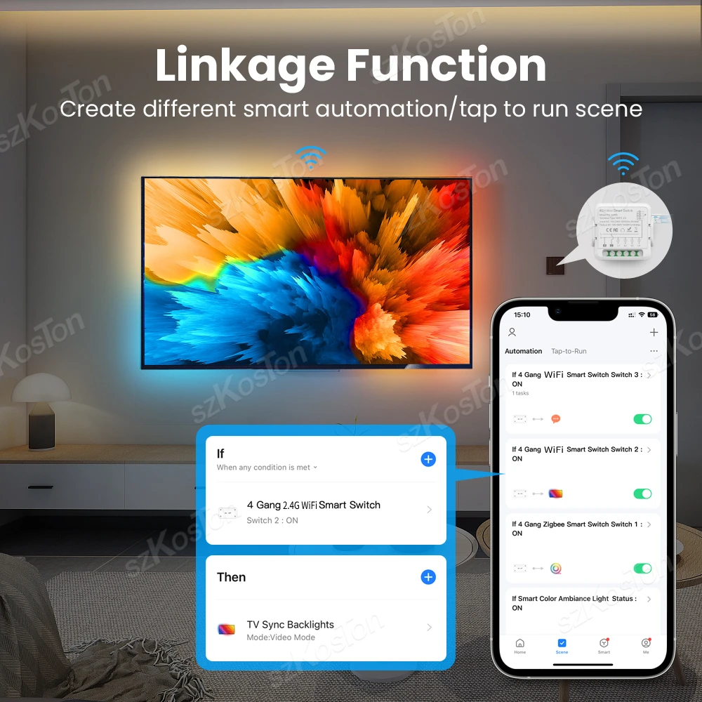 Tuya WiFi Módulo Interruptor de Luz Inteligente, Vida Inteligente, Automação DIY Breaker, Controle 2 Way, Trabalhar com Alexa, Google Home, 1 Gang, 2 Gang, 3 Gang, 4 Gang