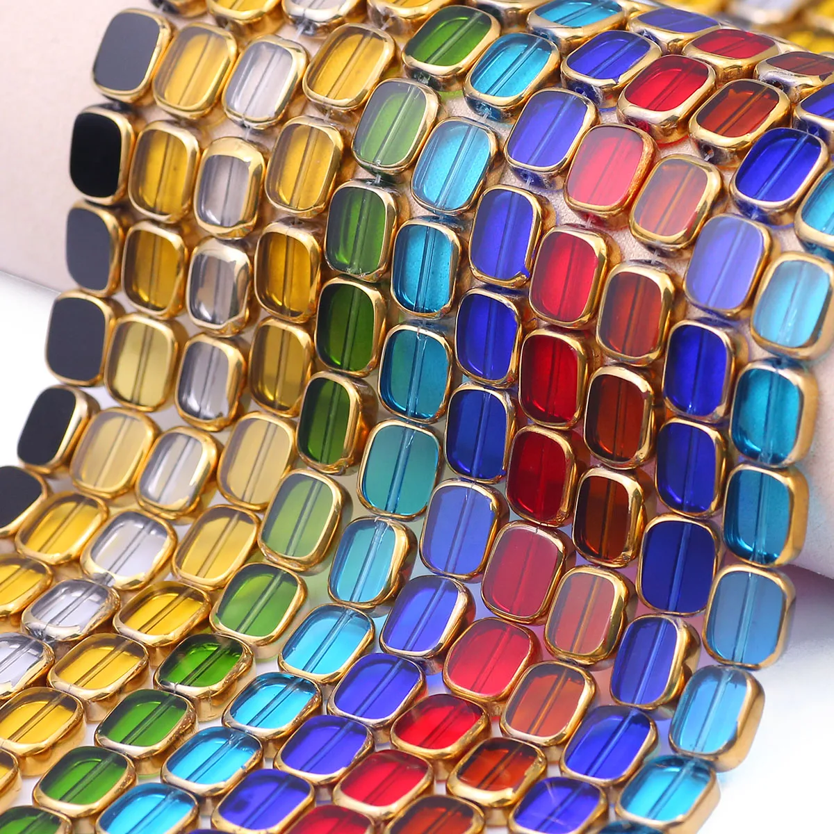 10*12mm 13 Stück Glas-Halb-Bogen-Quadrat-Kristalle in verschiedenen Farben für DIY-Halsketten- und Armband-Zubehör