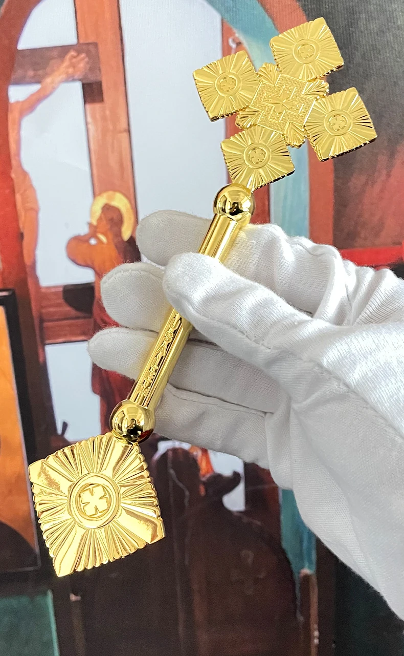 HTISOK Jerusalem Segenskreuz Jesus Kreuz Das Orthodoxe Kreuz Handkreuz Goldbeschichtung Direktverkauf Hohe Qualität – Detail 1