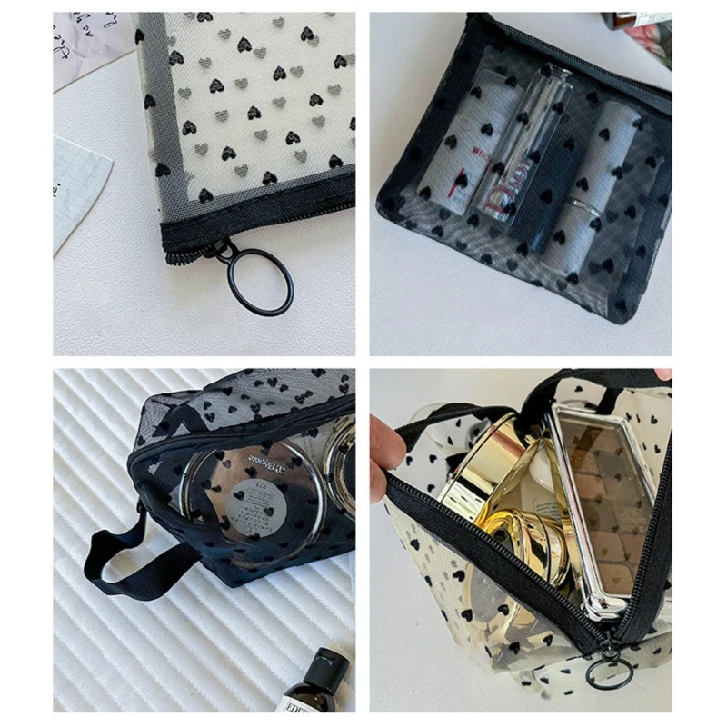 X22D Atmungsaktive Mesh-Kosmetik-Aufbewahrungstasche mit beflocktem Futter, geräumiger, transparenter Make-up-Organizer für
