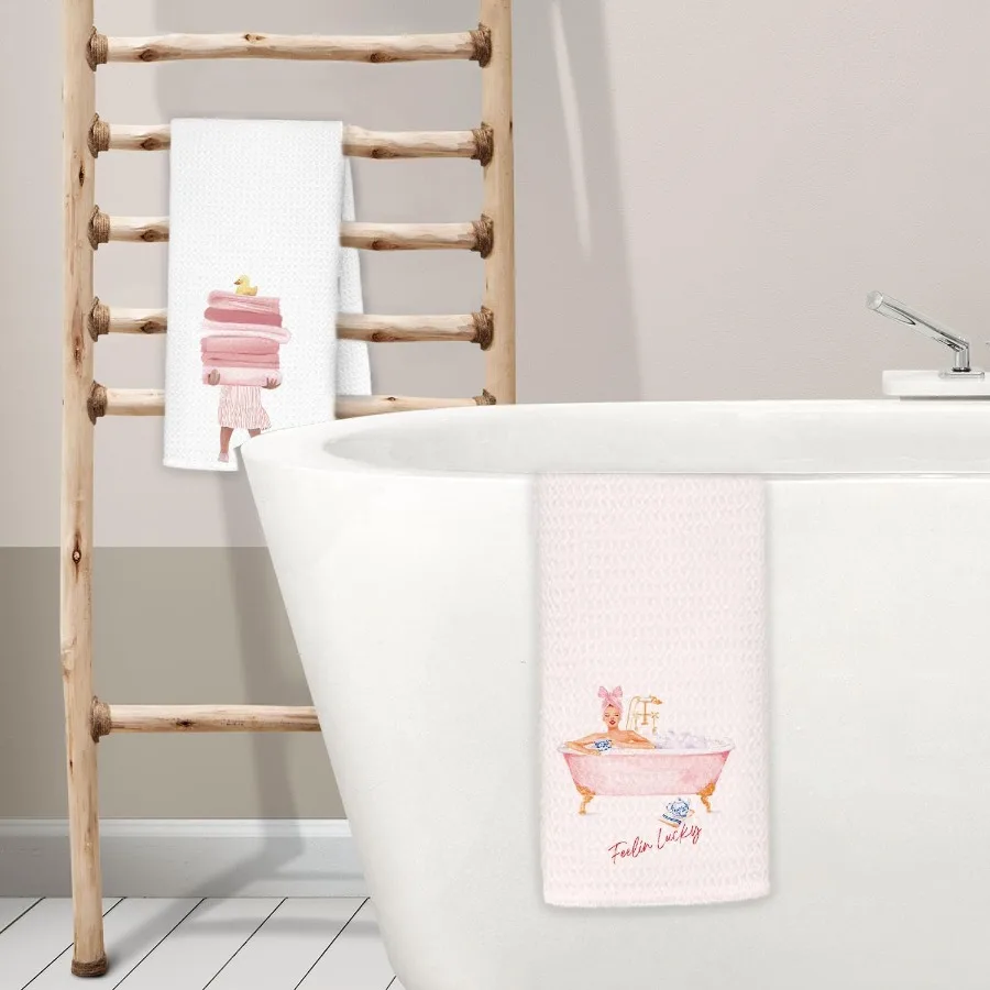 مناشف اليد الوردية اللطيفة للحمام مجموعة من 2 Preppy الوردي الفاتح لطيف منشفة أطباق اليد 16x24 Ih للمطبخ اكسسوارات الحمام Gi