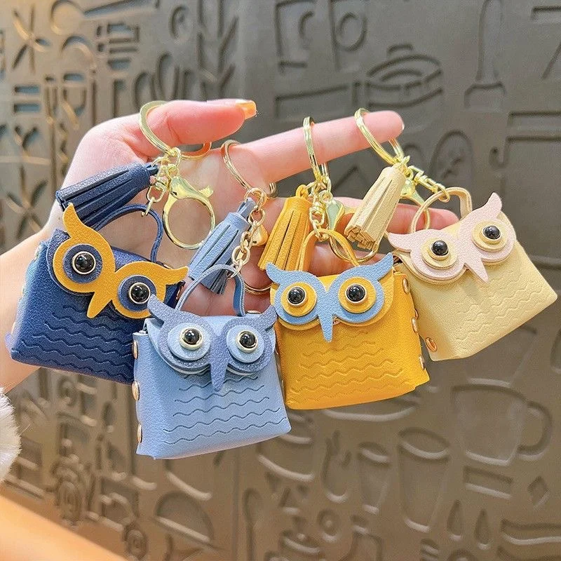 

Cute Mini Owl Coin Purse High Quality Leather Cartoon Pendant Fashion Keychain New Headphone Lipstick Storage Bag Pendant Gift