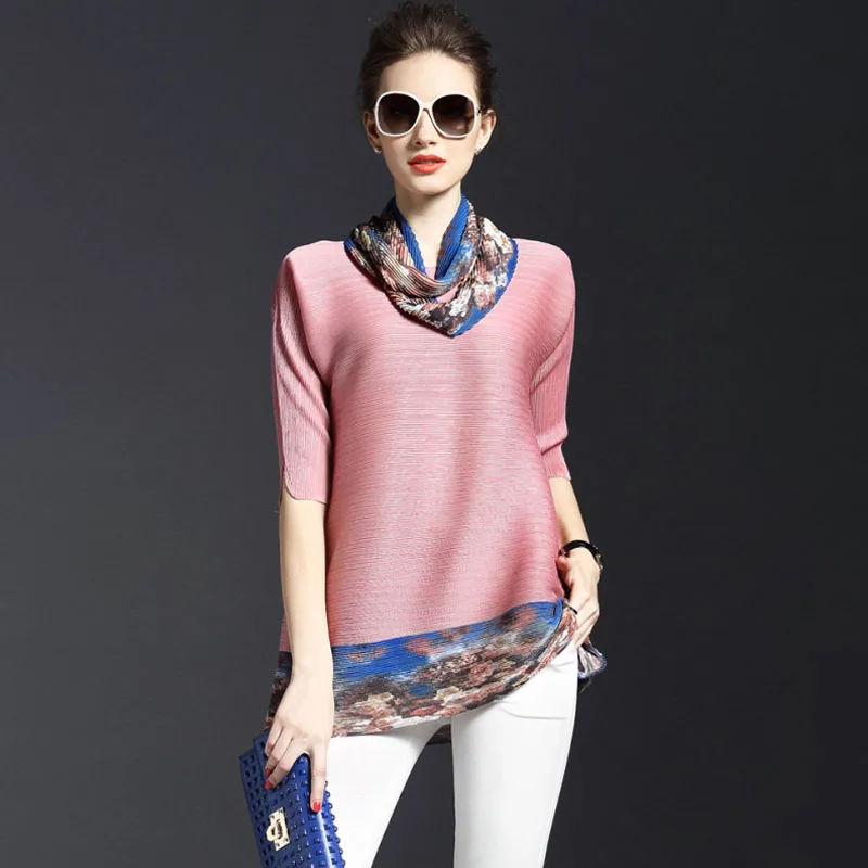 여름 여성용 티셔츠 또는 스웨트셔츠 프린트 패치워크 루즈핏 패셔너블 대형 사이즈 봄 스카프 포함 폴리에스터...