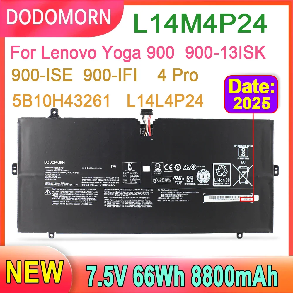 DODOMORN L14M4P24 Аккумулятор для ноутбука Lenovo Yoga 900 900-13ISK 900-ISE 900-IFI Series L14L4P24 Высокое качество 8800 мАч 66 Втч 7,5 В