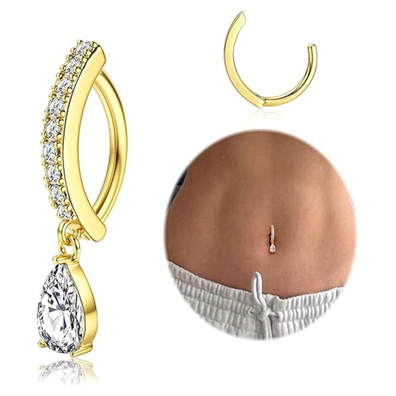 1PCS Drip Belly Button Ring Stainless Steel Crystal Clicker Belly Rings Women Fashion Reverse Navel Piercing Rings Body Jewelry image 6