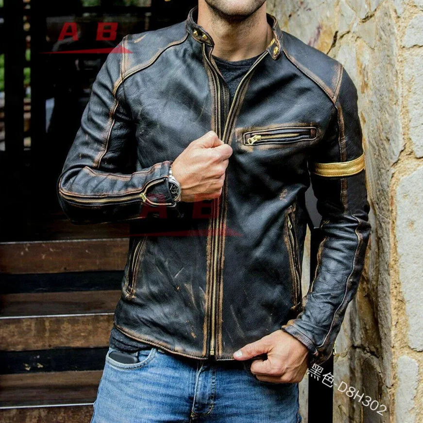 Motorcycle Retro Leather Jacket Streetwear Blazer Casual Jackets Men Outerwear Leather Jacket Motorcycle Street Gear S-5XL