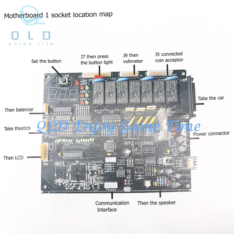 Toy Vending Crane Claw Doll Machine Mainboard English Claw Game PCB Board, LCD Display Counter Sensor Wiring Harness