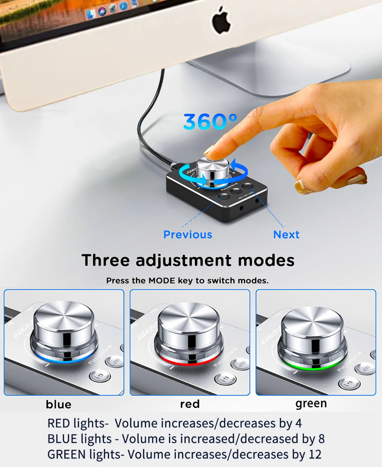 JUXINICE USB Volume Adjustment Knob with Rotate Volume Adjustment & USB Disk Playback, PC Sound Control Multimedia Controller fo