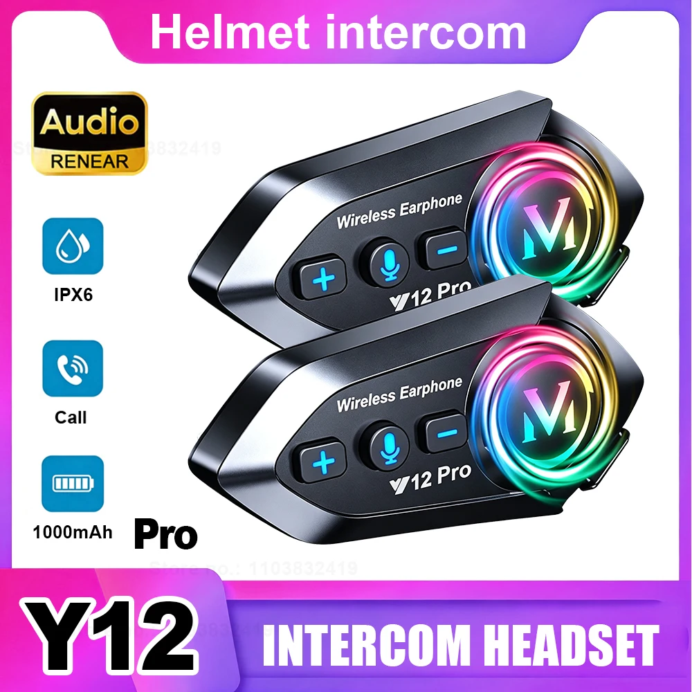 Motorcycle Helmet Intercom 500m Headset Bluetooth Wireless Earphones For Moto Dual Riding Helmet Intercom Function RGB Headset