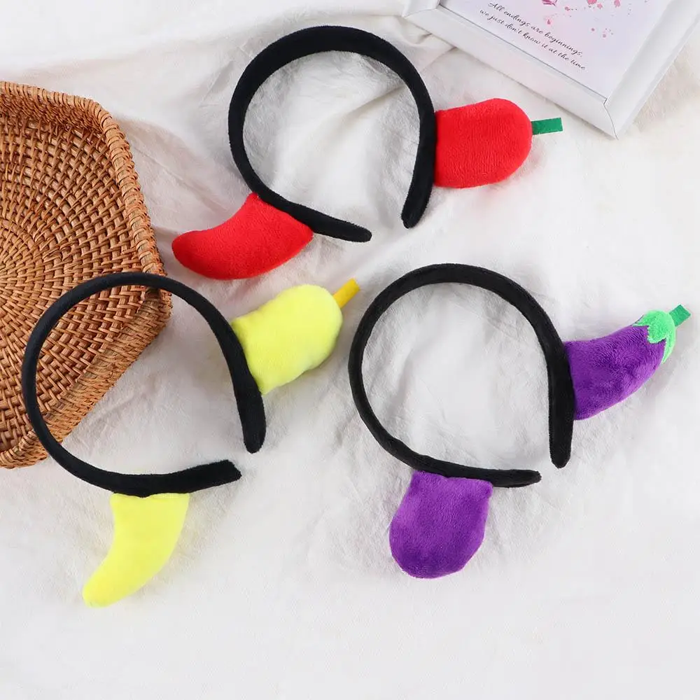 Wash Face Cute Eggplant Chili Plush Funny Women Hair Hoop Banana Korean Head Wrap Vegetable Hairbands