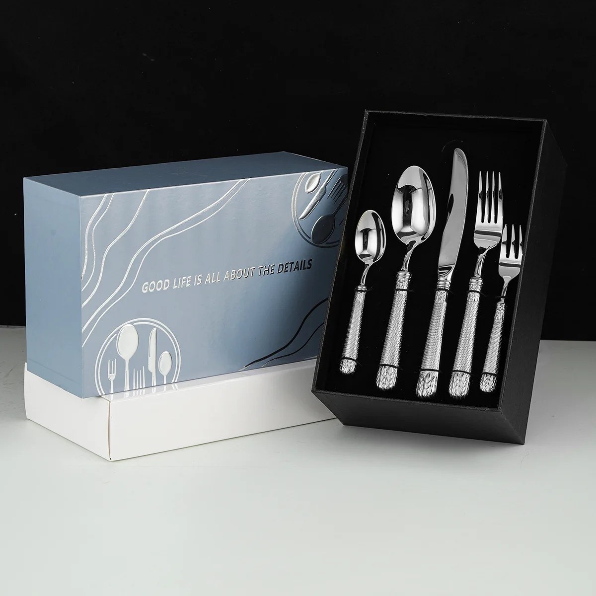 304 thick wheat ear stainless steel tableware set, hotel western tableware, steak, knife, fork, spoon, teaspoon