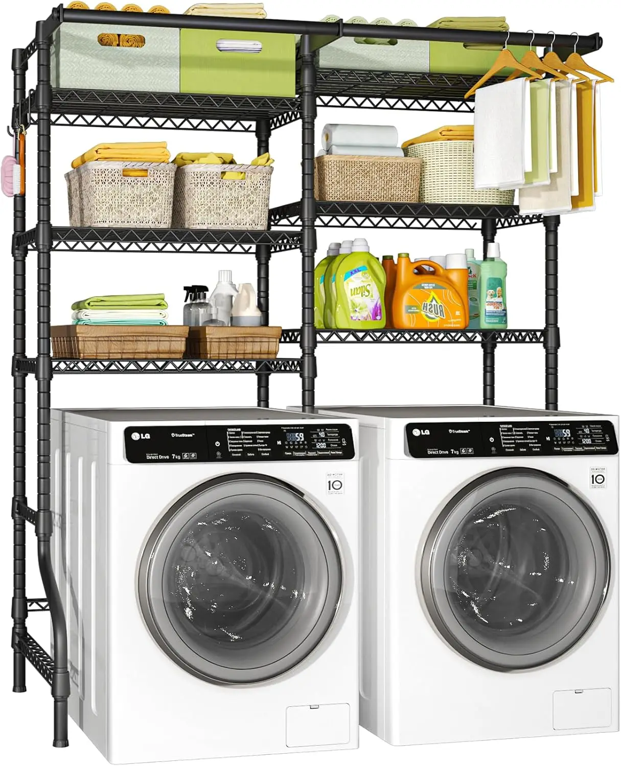 Ulif U13 Medium Over Washer And Dryer Storage Shelves, 6 Tiers Laundry Room Standing Shelf With 2 Hanger Rods, Space Saver