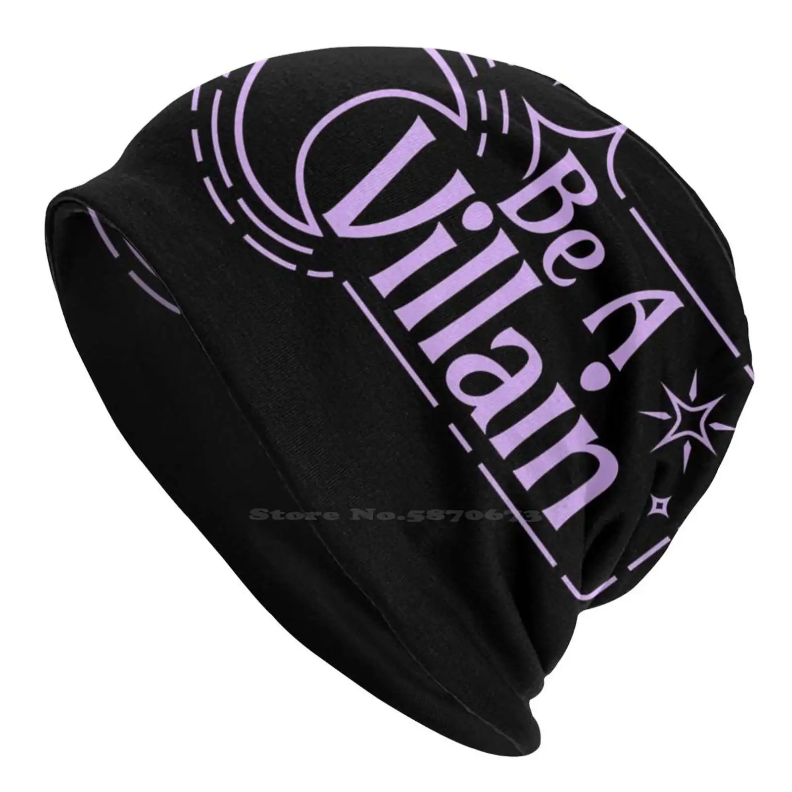 Be A Villain ( Lilac On Blk ) Knitted Hat Warm Beanie Outdoor Caps Villain Caffinatedkitti Traumatizethemen Women Empowerment