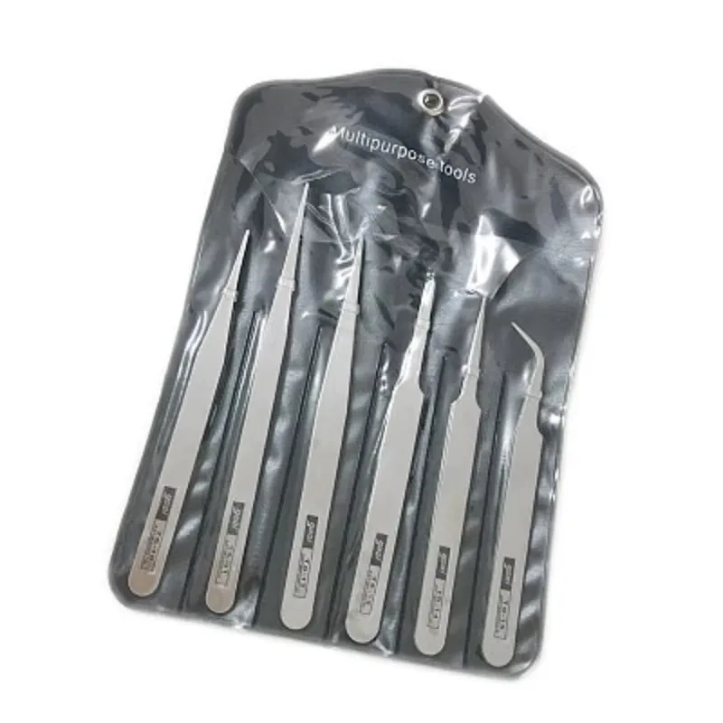6-Piece Straight and Curved Head DIY Tweezers, Handcraft Precision Tweezers Tool Set