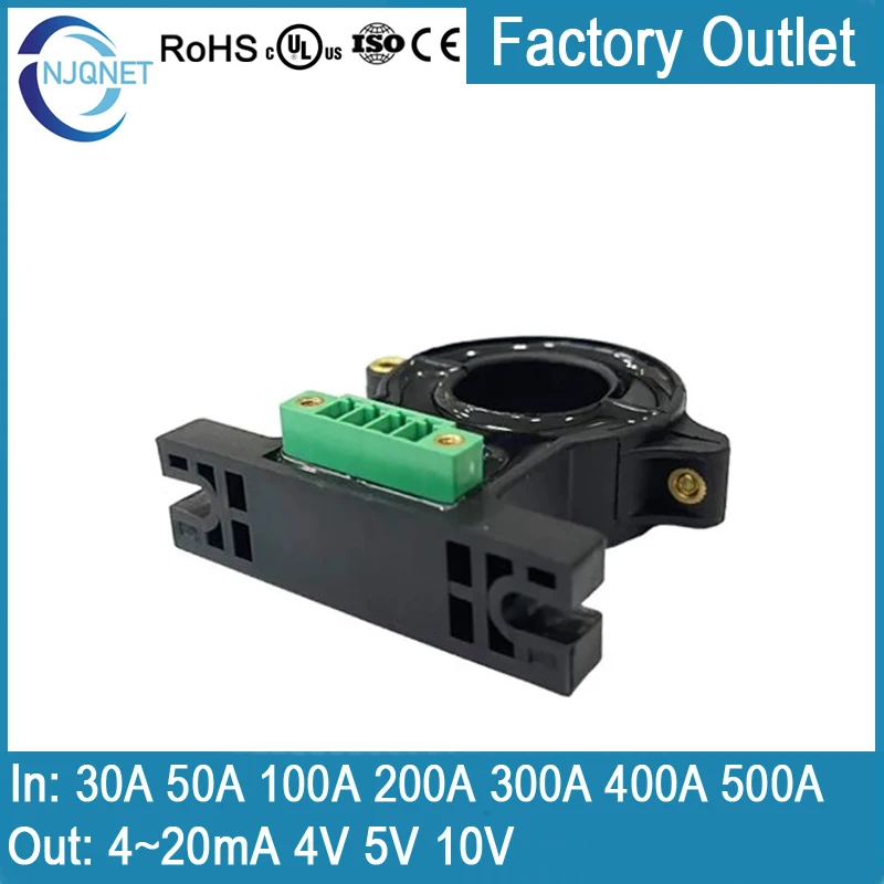 Hall effect current sensor QNDBK1-21 AC DC 5A 10A 20A 30A 50A 100A 200A 300A 400A / 4~20mA 10V 5V  Split core Current Transducer