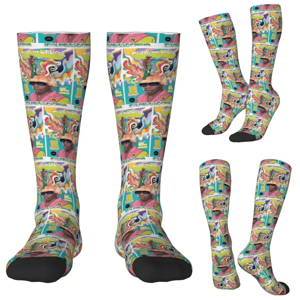 

Музыкальные носки Tyler The Creator Rapper, чулки в стиле Харадзюку, всесезонные длинные носки, аксессуары для подарков унисекс